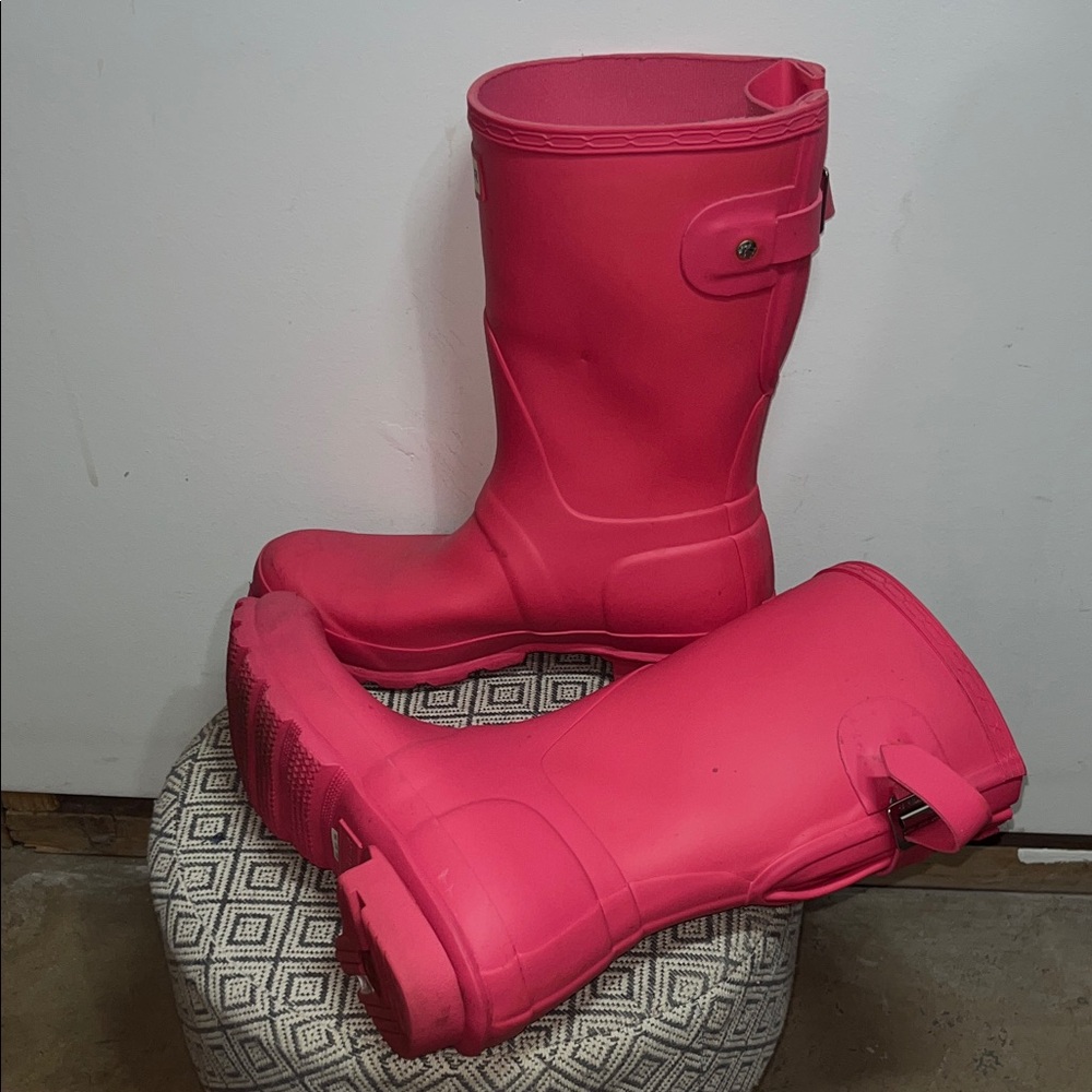 Hunter Original Mid Calf Rain Boot Bright Pink Wellington Waterproof Adjustable - Picture 3 of 13